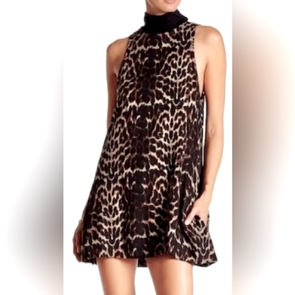One Teaspoon Sleeveless Mock Neck Arizona Leopard Print A-line Mini Dress ZB1 - Picture 5 of 9